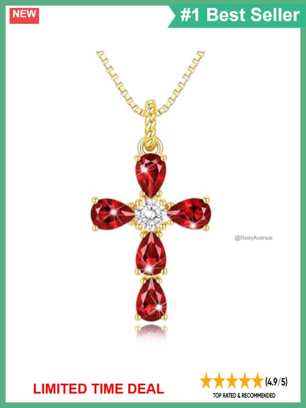 14K Gold Plated Cross Birthstone Necklace 20in Women Religious Gift